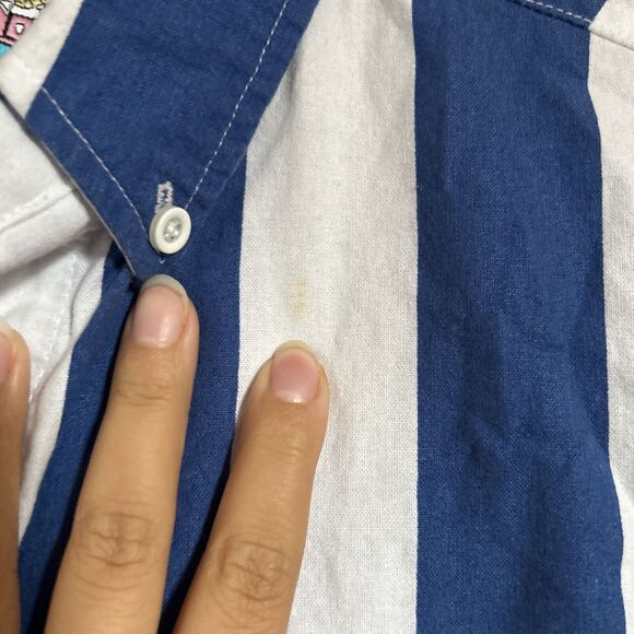 Vintage "The Nutter" Striped Short Sleeve Button Up Blue Shirt Size Small - Picture 5 of 9